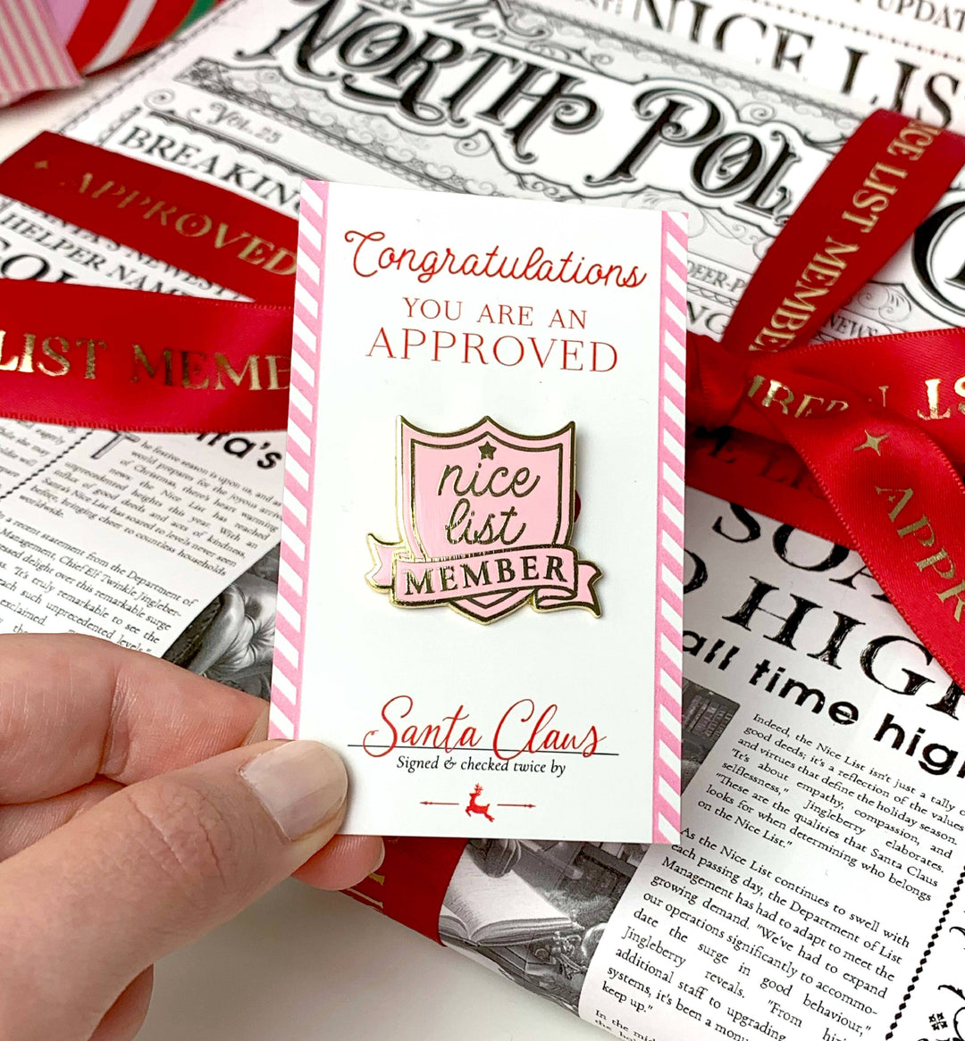 Nice List Member | Christmas Enamel Pin Badge | Pink