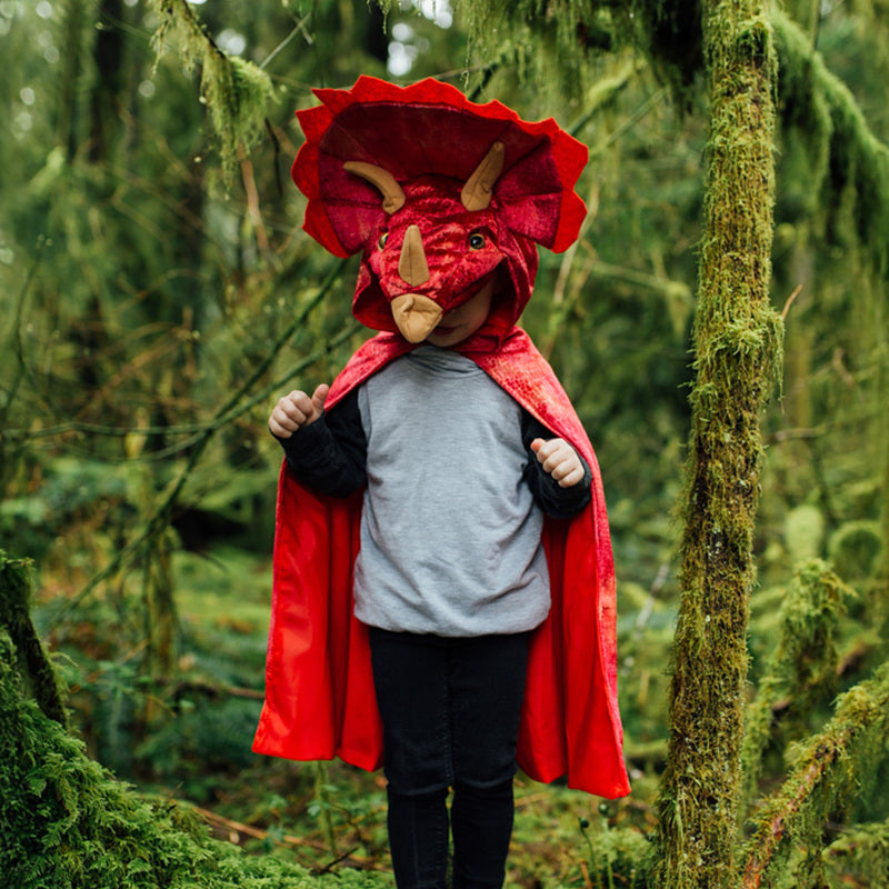 Red Triceratops Hooded Cape | Size 4-5yrs