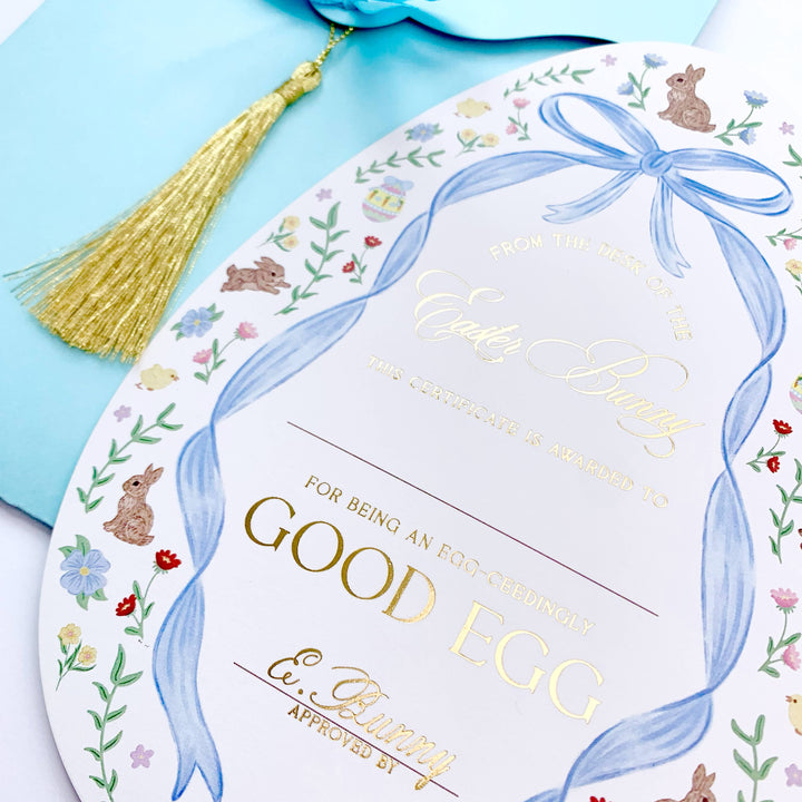 Easter Bunny Good Egg Certificate and Envelope Blue